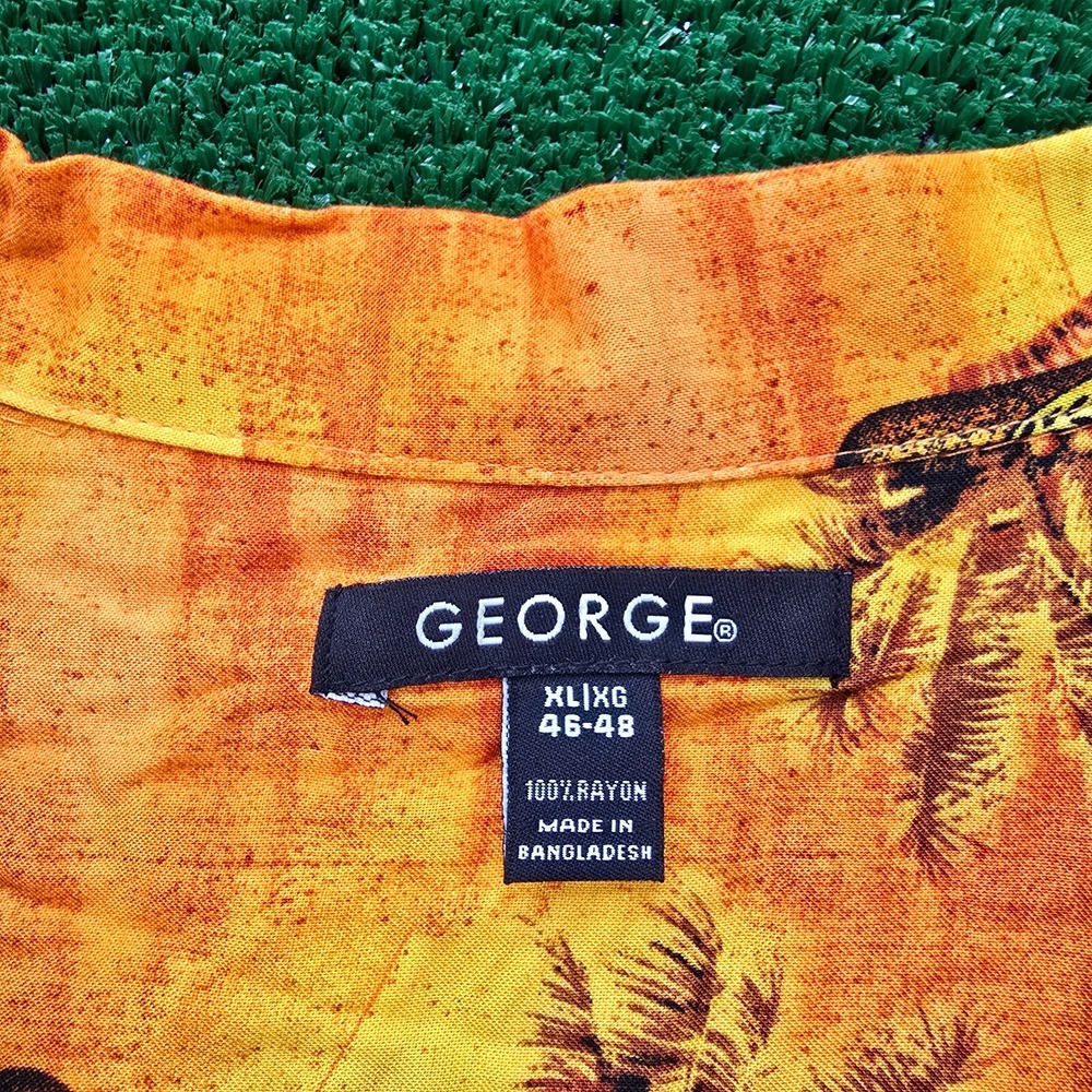 George Hawaiian Shirt Mens XL Orange Button Up Wrecked Lager Beer Bottle Rayon - Picture 6 of 8